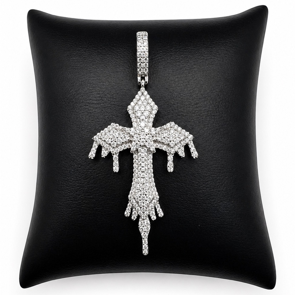 925 Sterling Silver 1.59CT MOISSANITE Dripping Cross Men’s Pendant